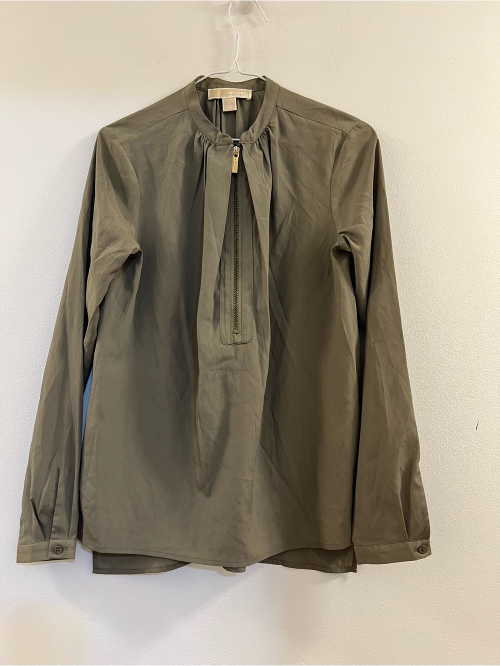 Michael by Michael Kors Green Zip-Front Top with long Sleeves